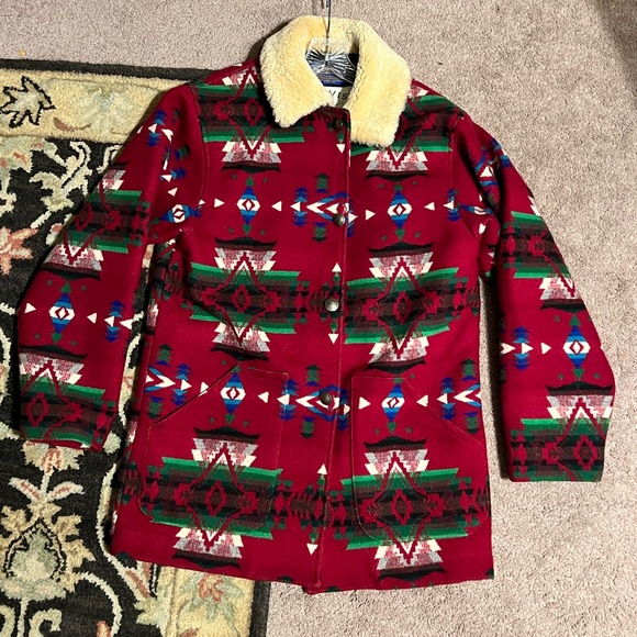 SOLD!!! M Pendleton Wool Shearling Indian Blanket Coat - Picture 7 of 14